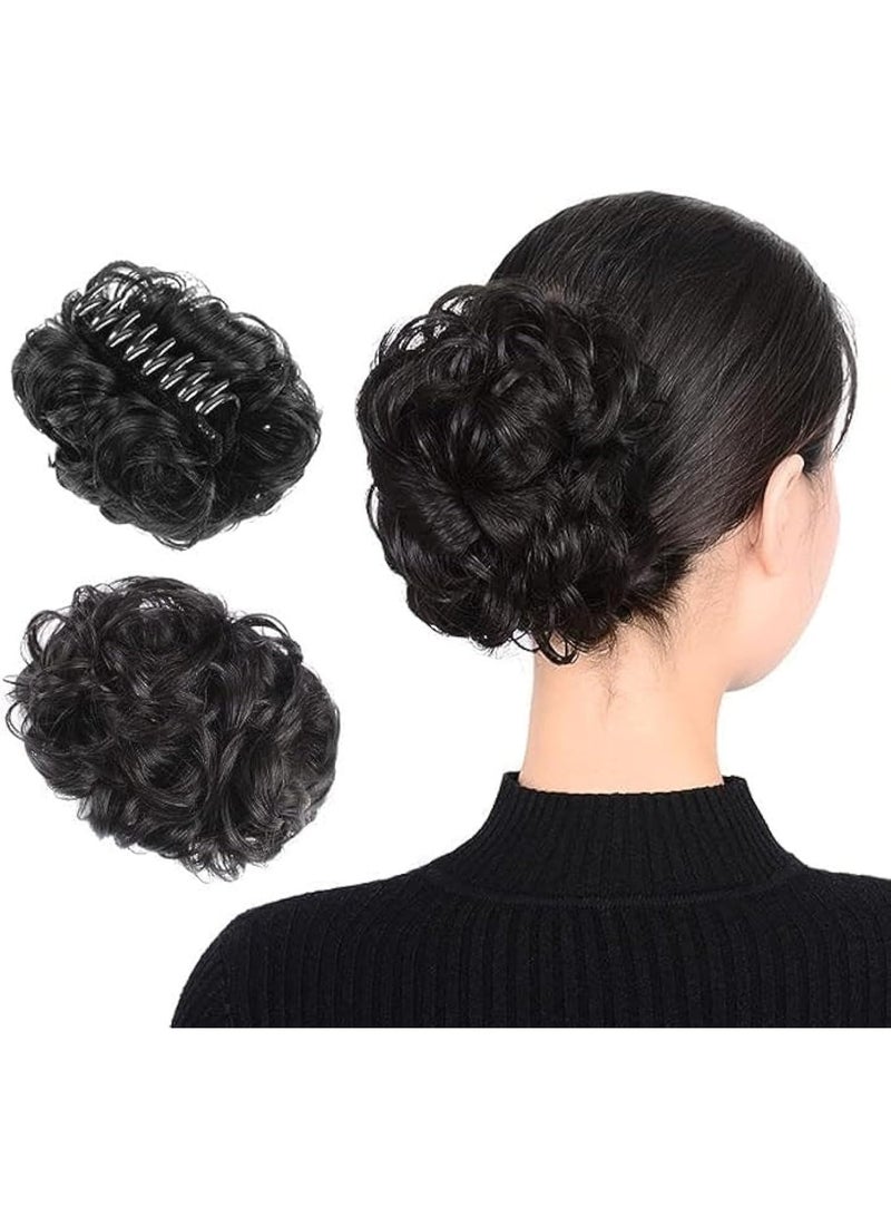 CLENEA Messy Claw Clip, Bun Hair Piece Wavy Curly Chignon Hair Extensions Tousled Hair Claw Clip Ponytail Hairpieces Hair Scrunchie with Clip for Women Natural Black - Image 1